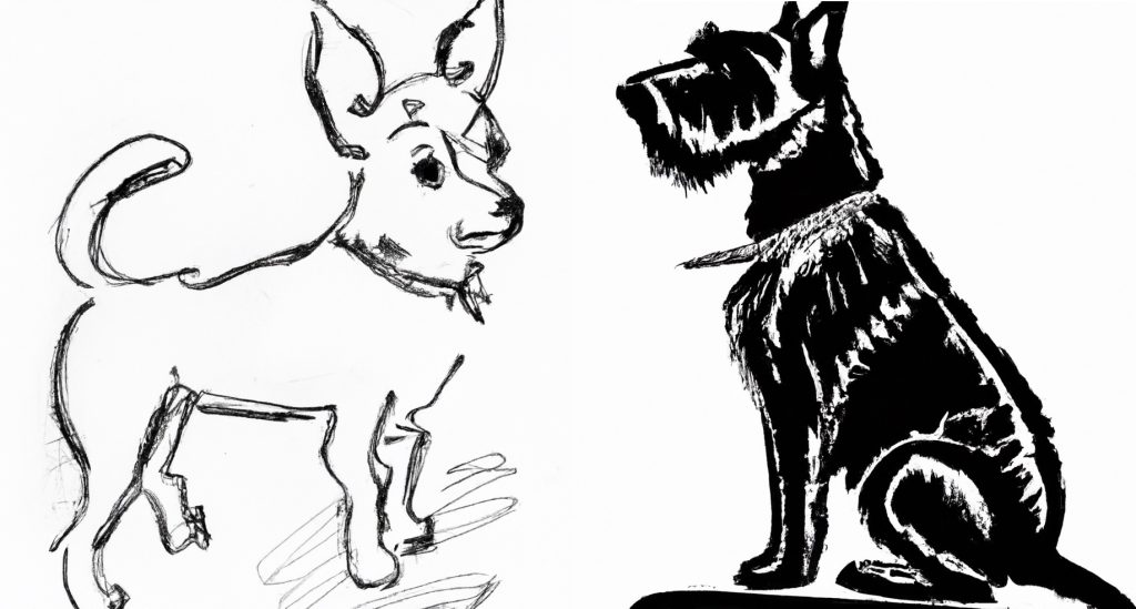 dog sketches dog sitting and standing