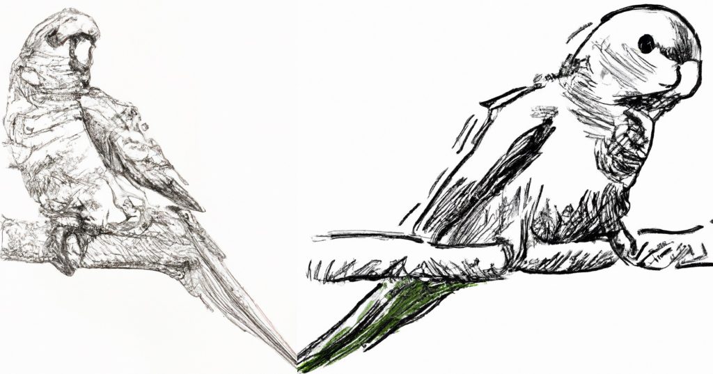 sketch of a parakeet from the side on a branch