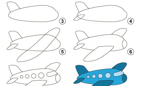 how to draw a cartoon style airplane