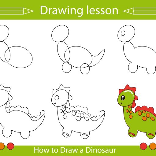 how to draw a cartoon dinosaur step by step