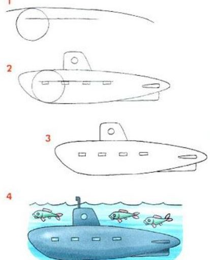 how to draw a cartoon submarine