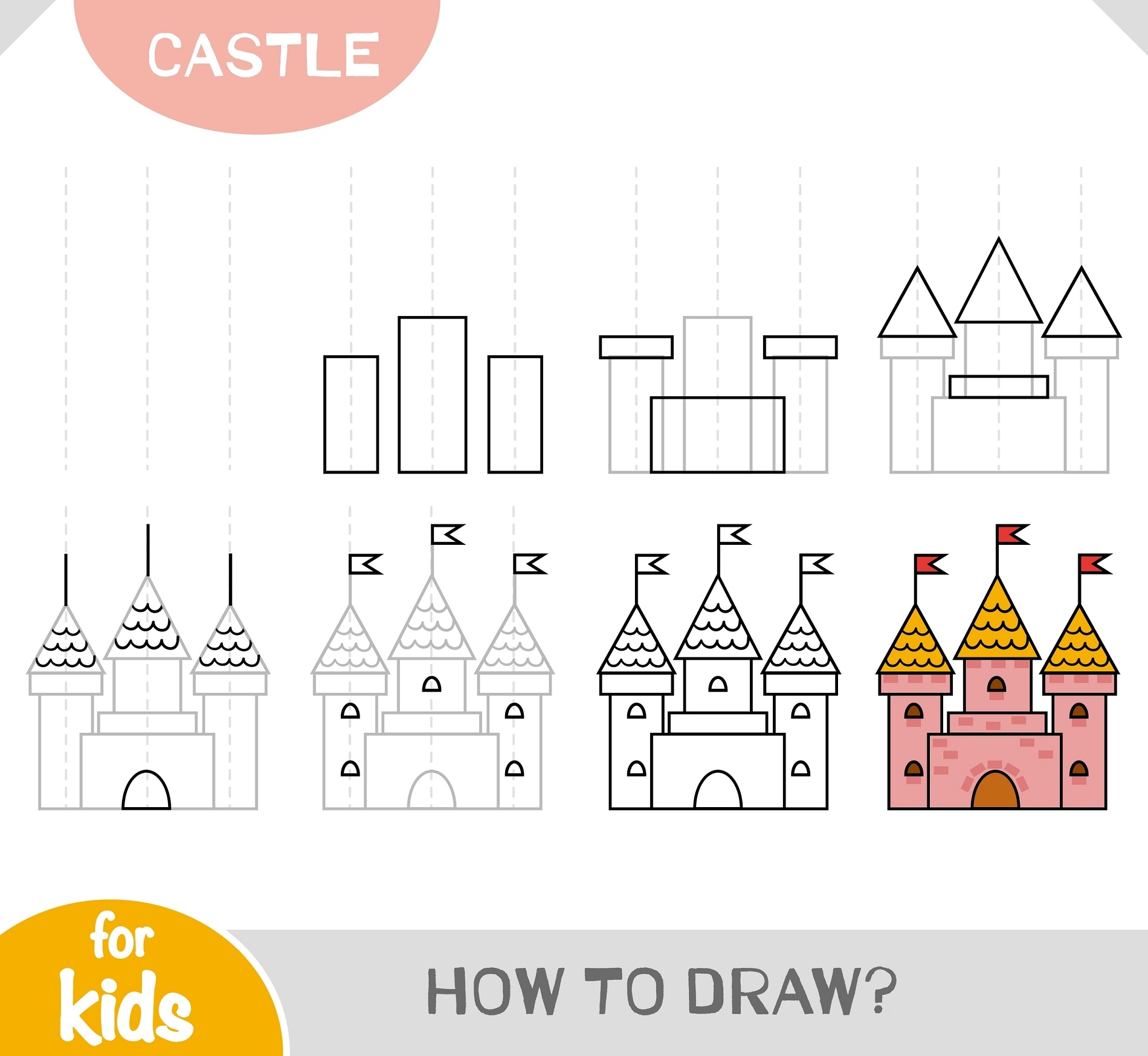how to draw a castle for kids easy tutorial