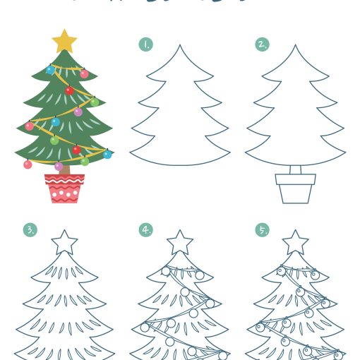 how to draw a christmas tree step by step