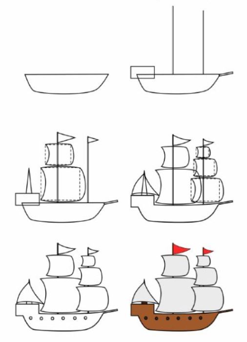 how to draw a pirate ship step by step tutorial