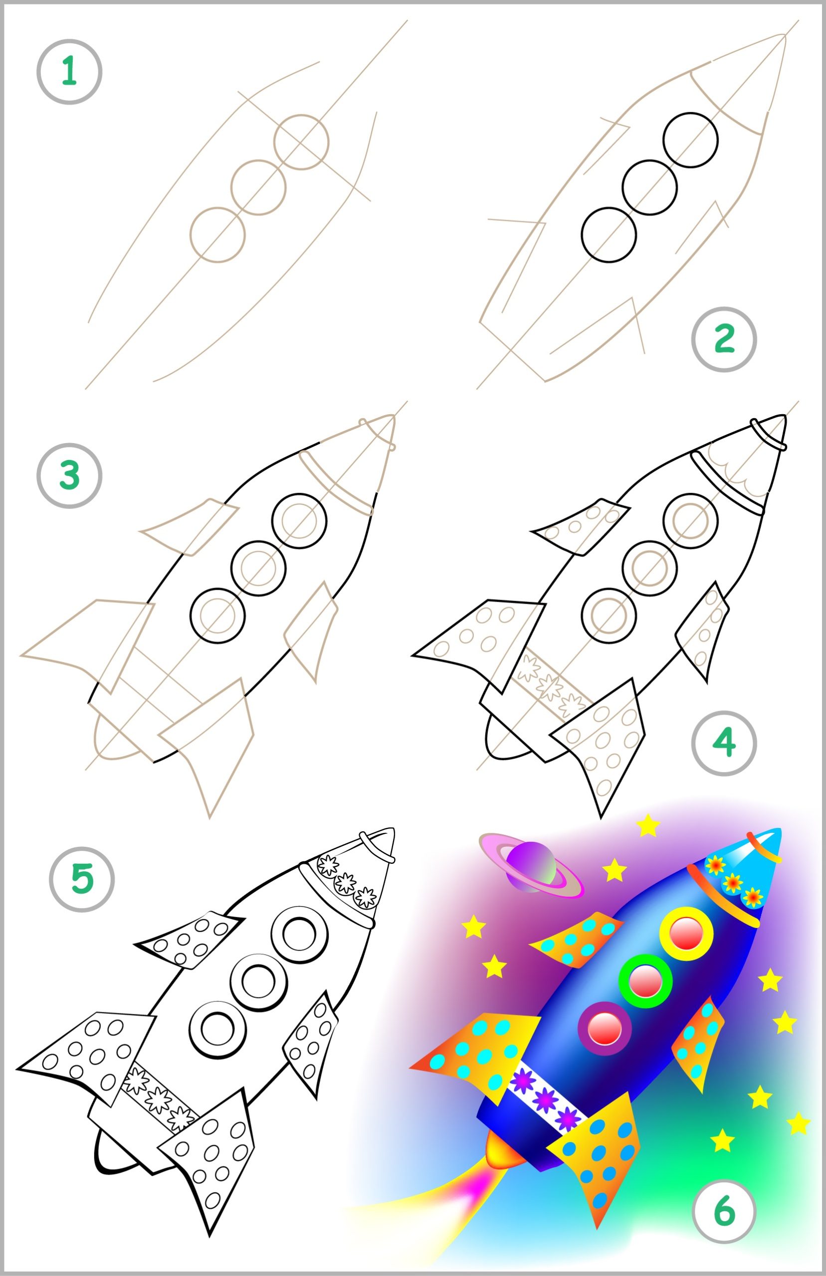 how to draw a rocket