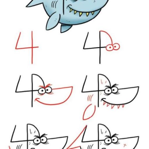 how to draw a shark with a 4