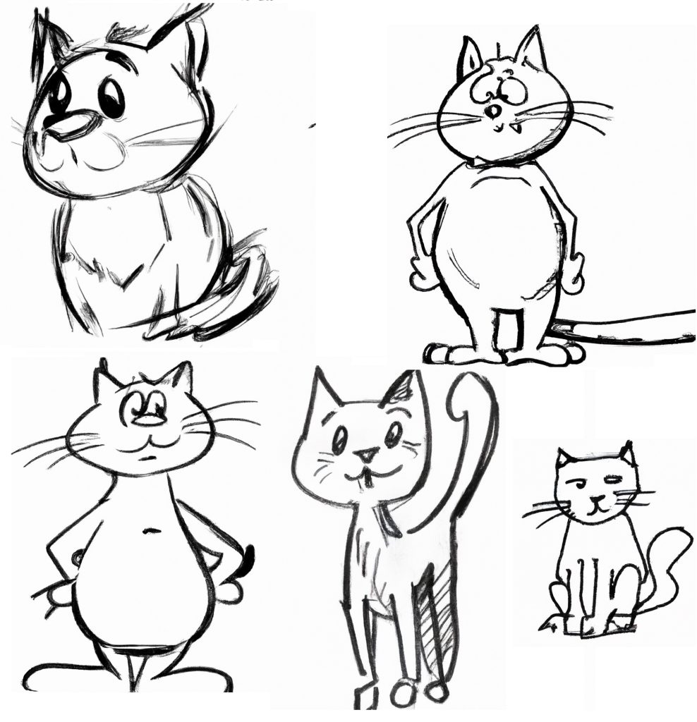 5 different cartoon cat drawings