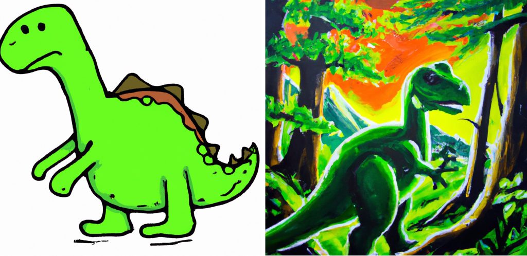 cartoon dinosaur drawing and digital art dinosaur