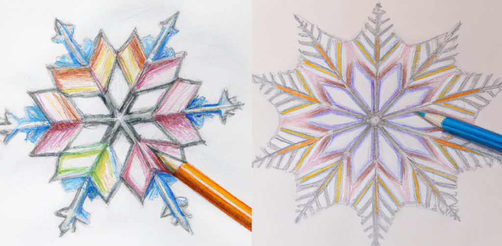colored pencil snowflake drawings with bright colors