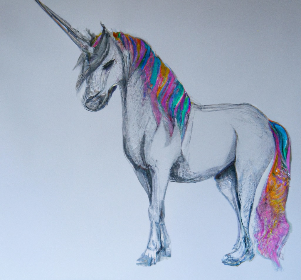 completed unicorn drawing colored in with colored pencils