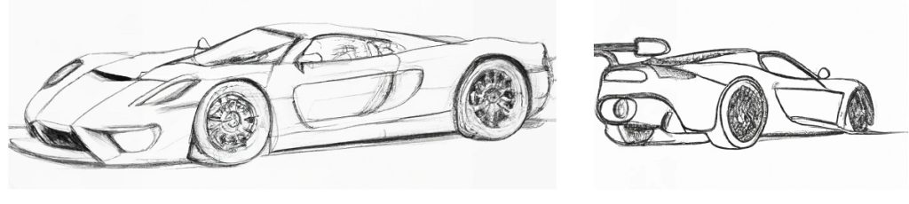 drawing of 2 sports cars