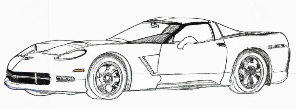 drawing of a sports car that looks like a corvette