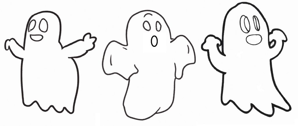 ghost drawings outline of 3 different ghosts