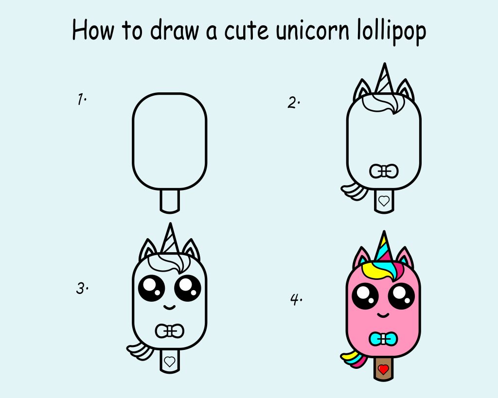 how to draw a cute kawaii unicorn lollipop
