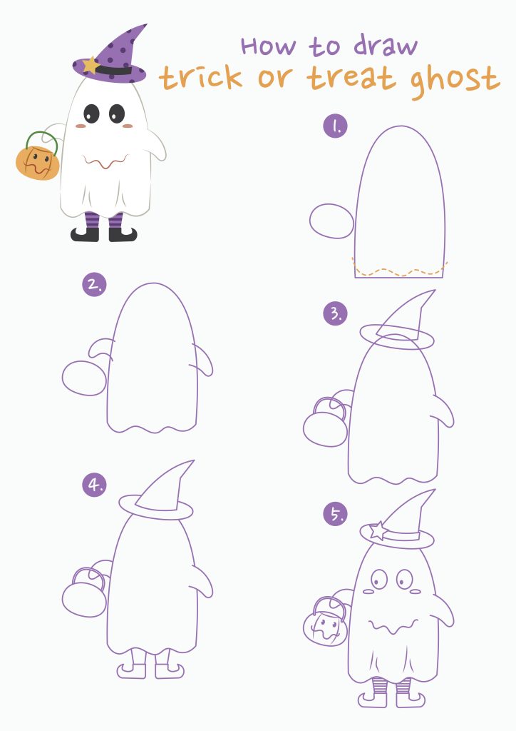 how to draw a ghost trick or treating