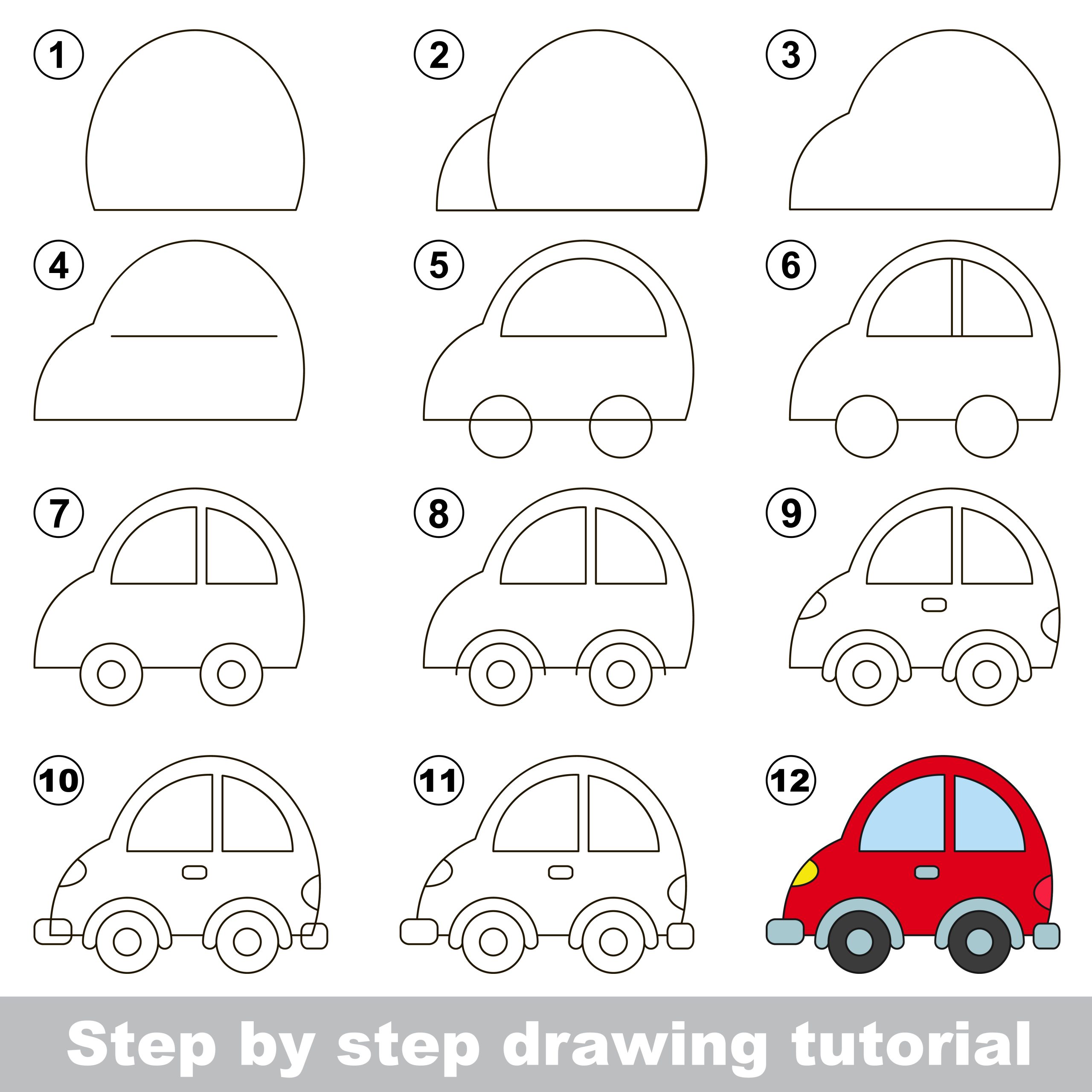 how to draw a small red cartoon car