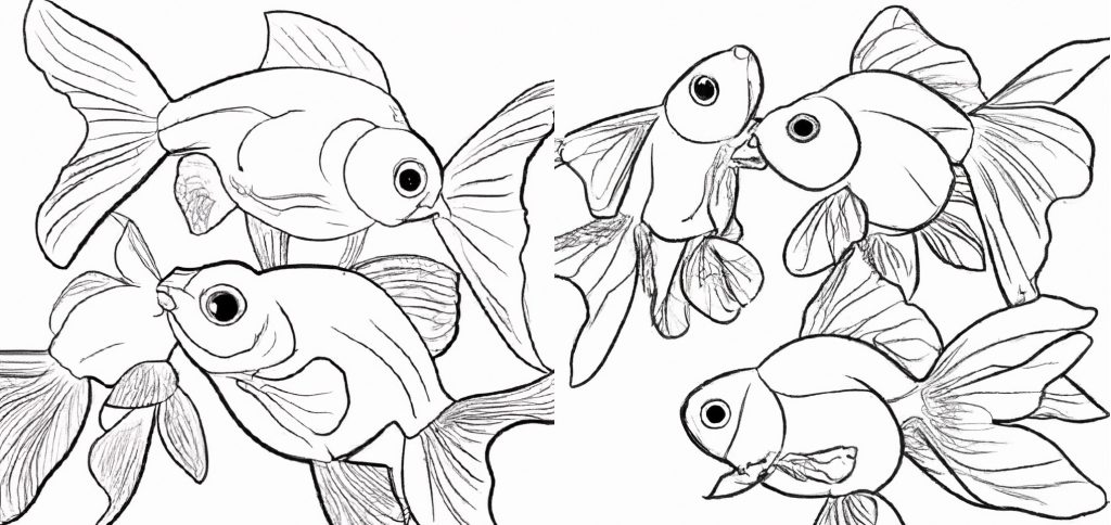 line art goldfish drawings - 6 different goldfish drawings