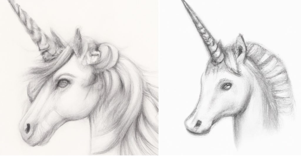 pencil drawing of a unicorn head