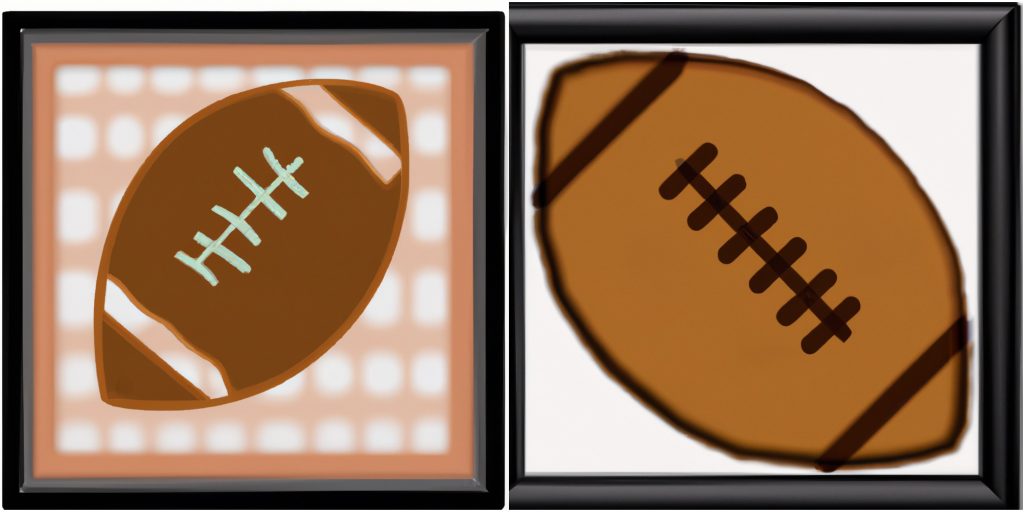 two brown cartoon football drawings