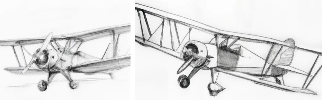 2 biplane pencil drawings for beginners