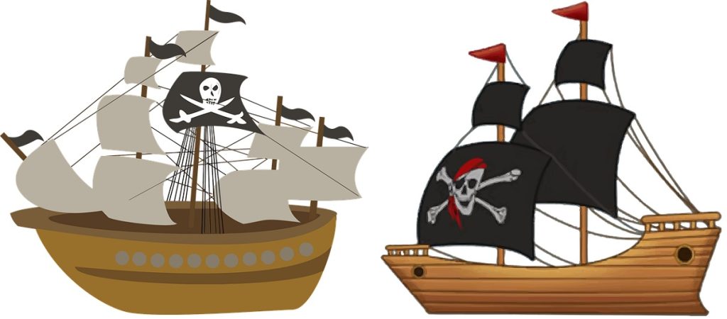 2 cartoon pirate ship drawings for reference