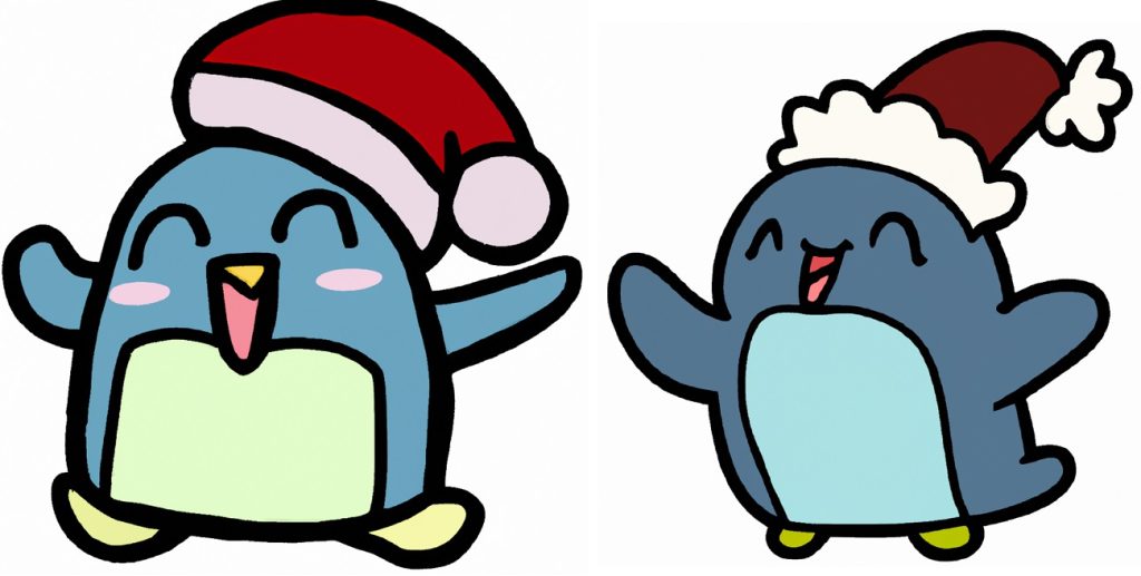 2 cute kawaii christmas penguin drawings