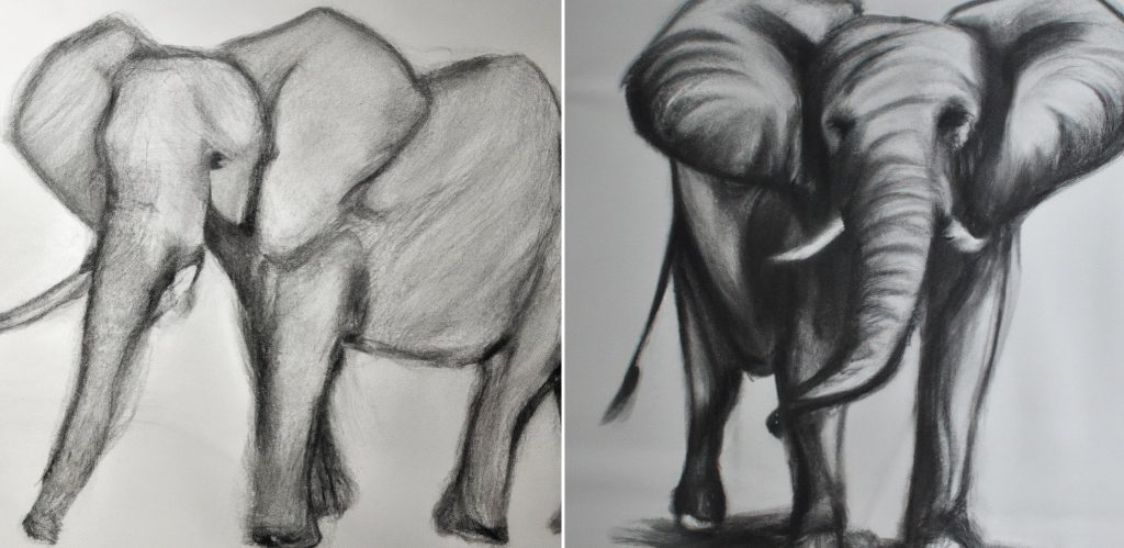 2 different drawings of elephants for reference