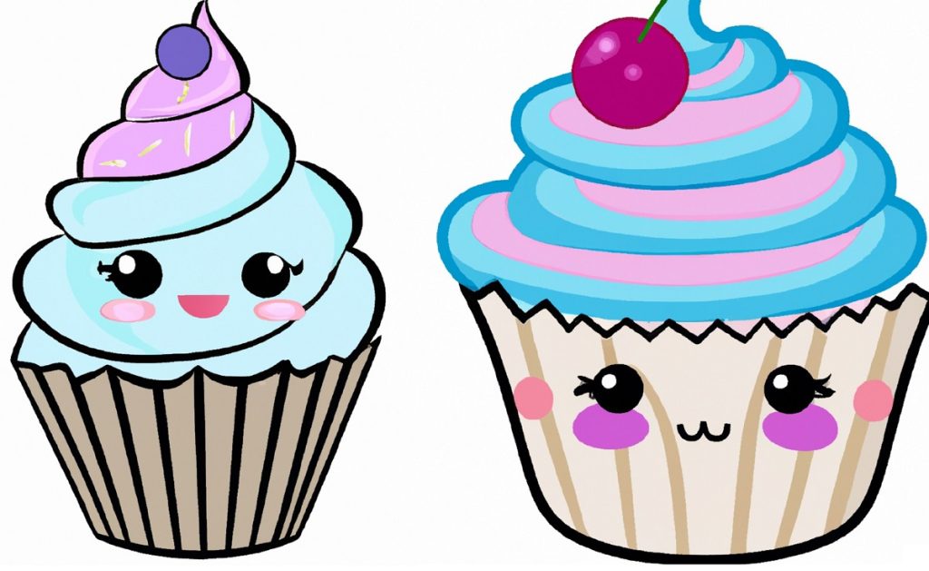 2 different kawaii cupcake illustrations