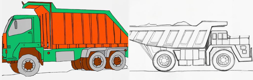 2 finished dump truck drawings
