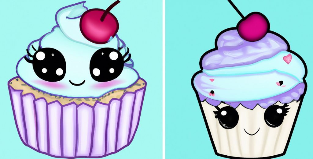 2 kawaii cupcake drawings
