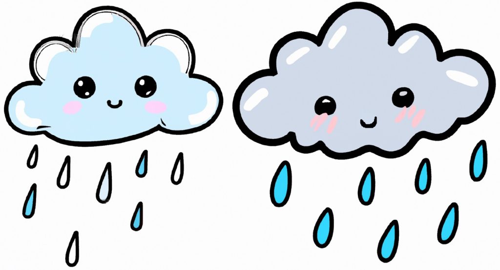 2 rainy kawaii cloud drawings