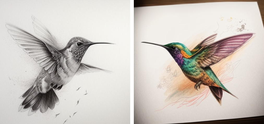 2 realistic hummingbird drawings
