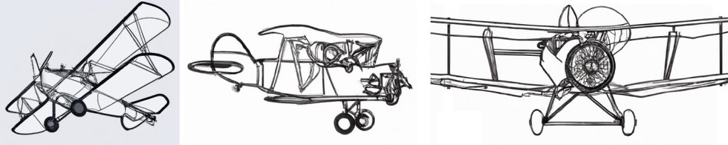 3 different biplane drawings done by beginners