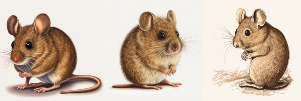 3 different drawings showing what a brown mouse looks like