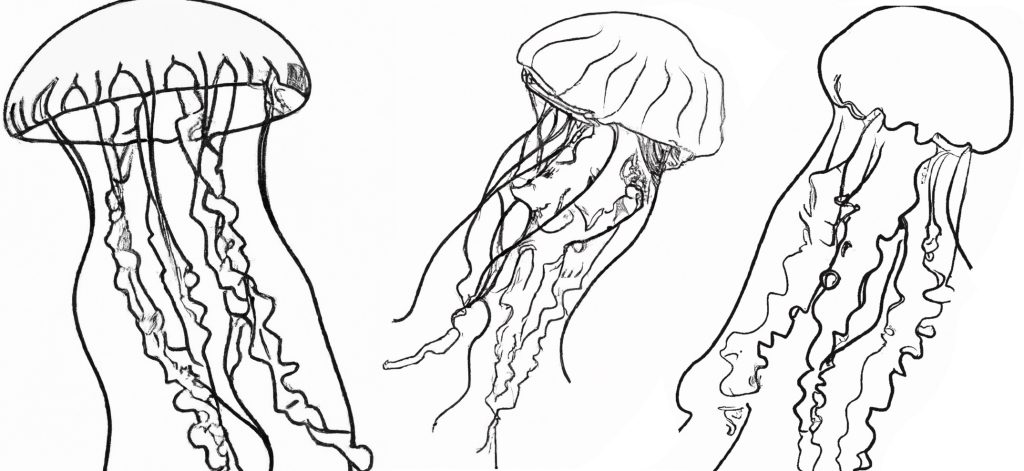 3 different outline jellyfish drawings