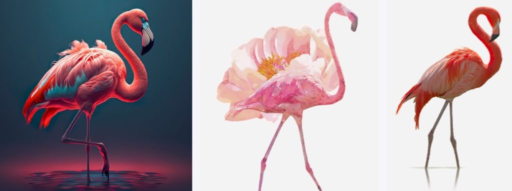 3 different pink flamingo illustrations