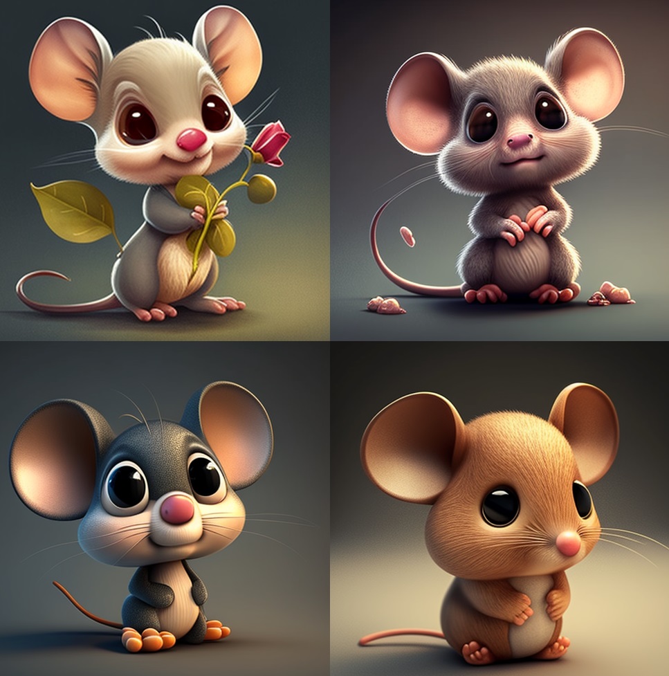 4 different cartoon mouse realistic looking beautiful cartoons