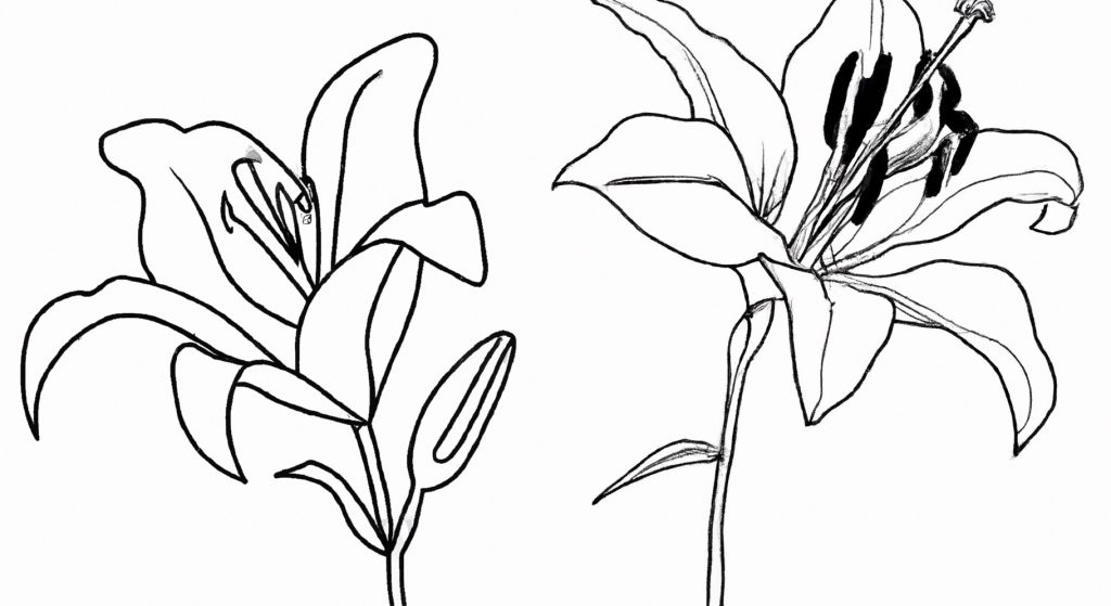basic outline drawings of 2 lily flowers