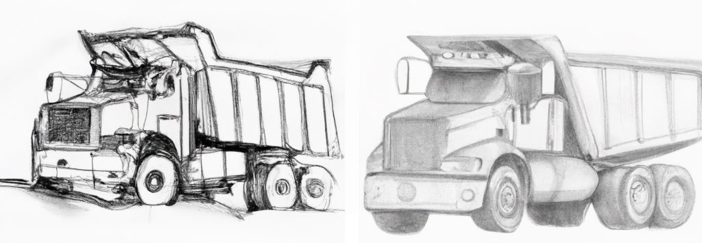 dump truck pencil drawings with outlines of dump truck