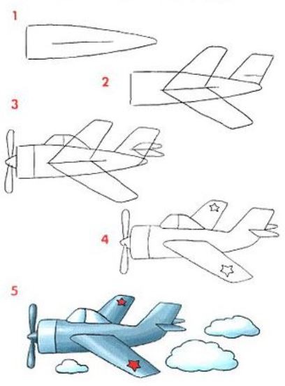 how to draw a cartoon style monoplane airplane in 5 steps