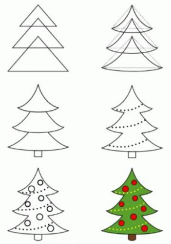 how to draw a christmas tree in 6 steps for kids