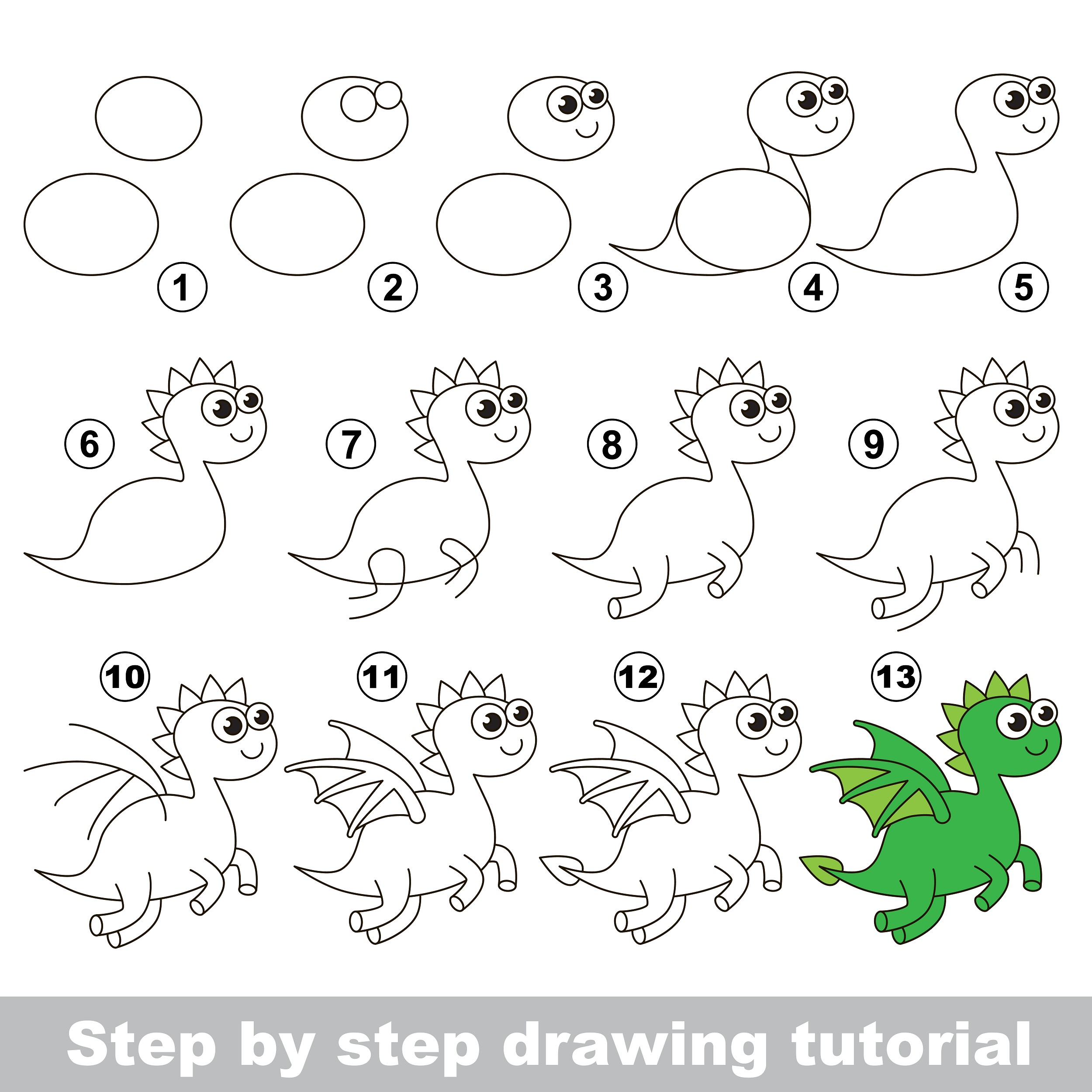 step by step cartoon dragon drawing tutorial