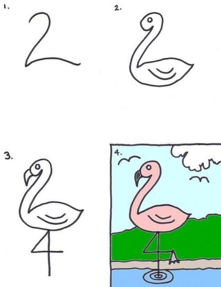 how to draw a pink flamingo step by step