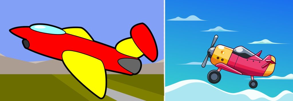 two different cartoon airplane drawings
