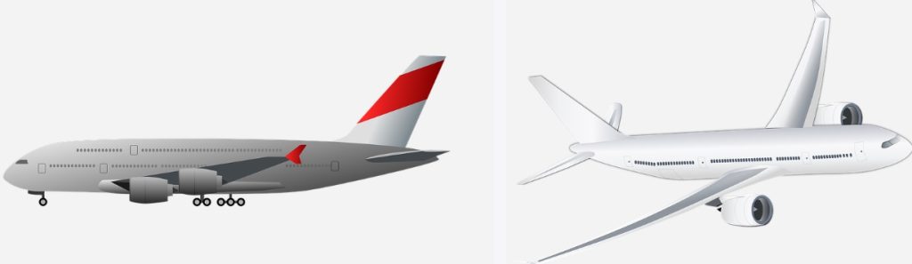 two different commercial airplane illustrations