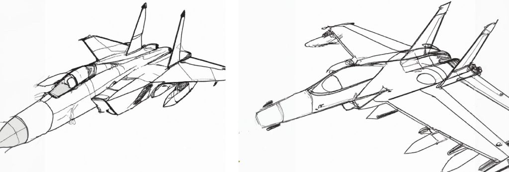 two different realistic fighter jet drawings