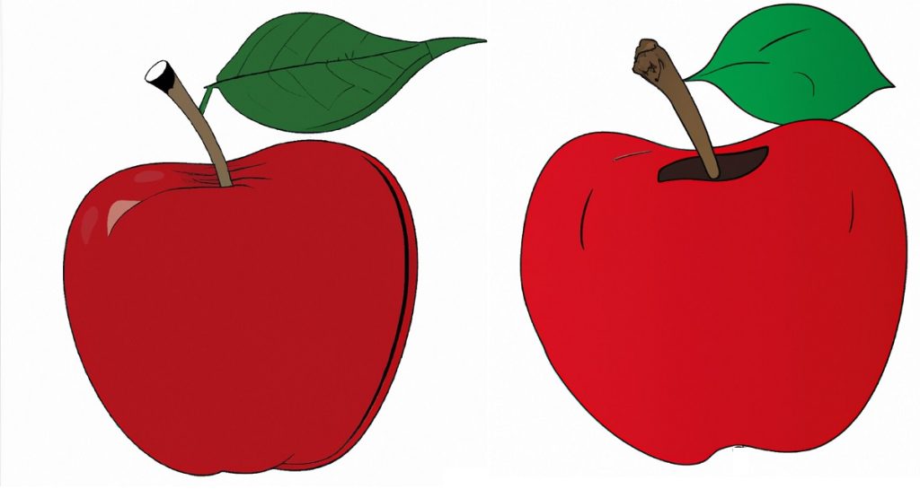 two drawings of red apples