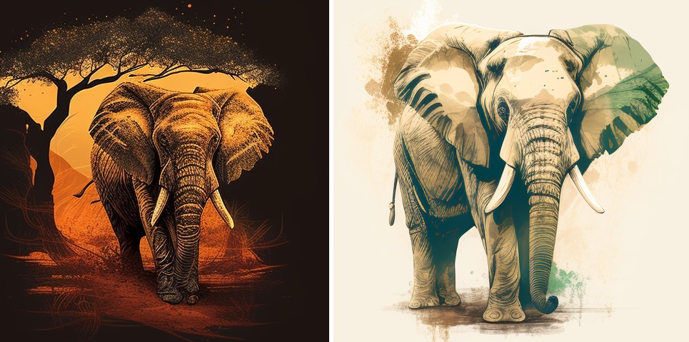 two elephant illustrations