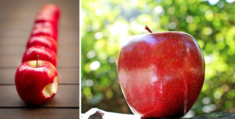 two pictures of real apples