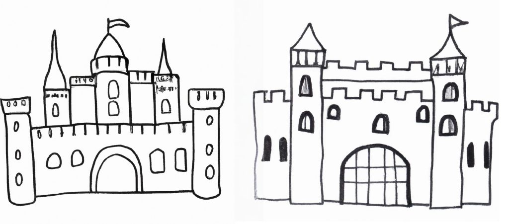 2 basic drawings of castles